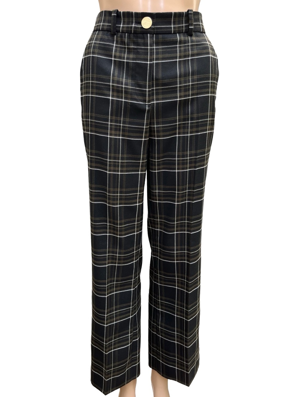 Zara High Rise Plaid Straight Leg Trousers NWOT